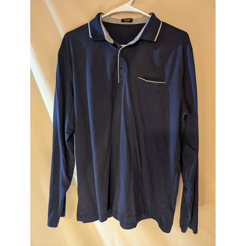 COOFANDY Men's Navy‎ Long Sleeve Lounge Shirt Size L Contrast Trim Pocket